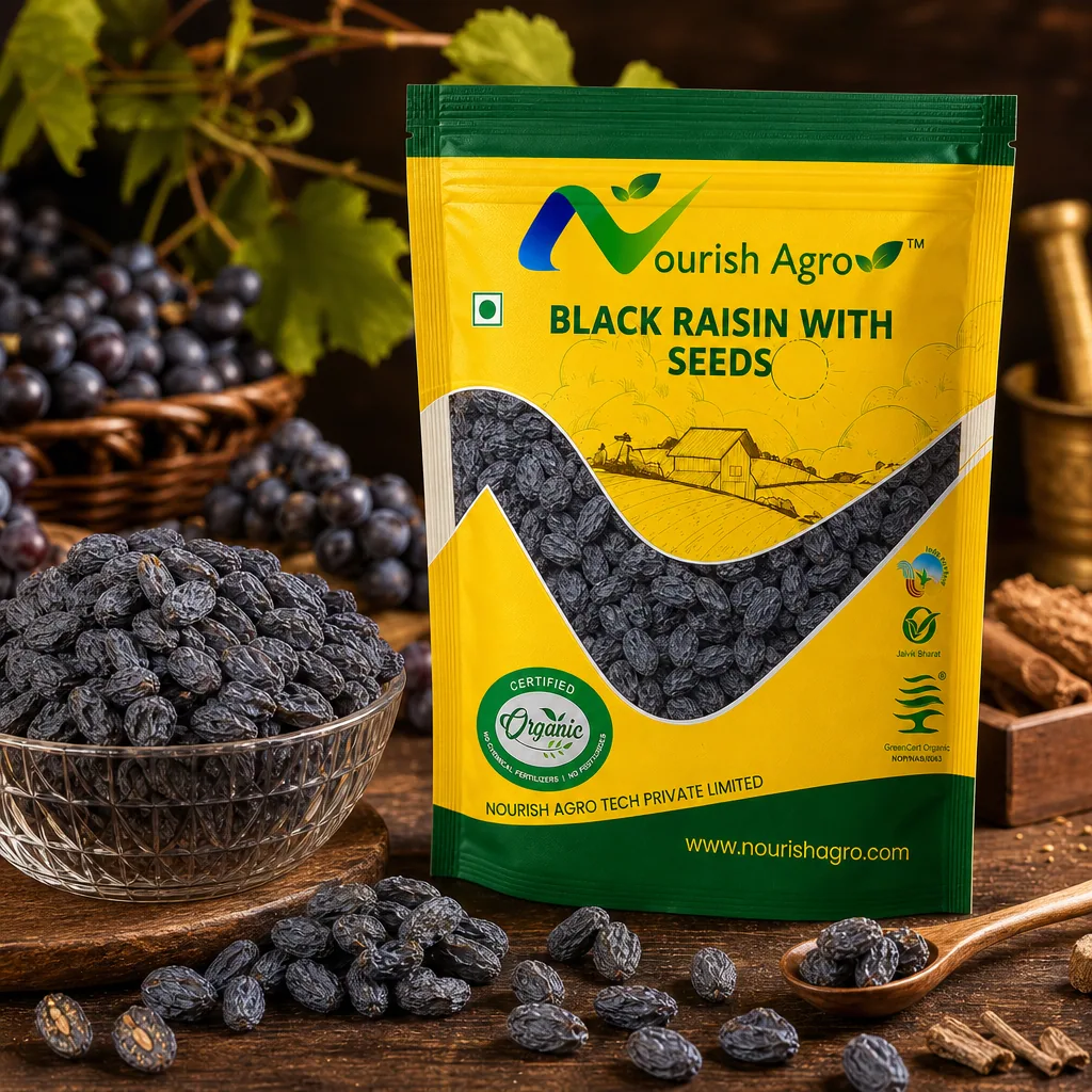 Black Raisins (With Seeds) - organic dry fruits from Nourish Agro