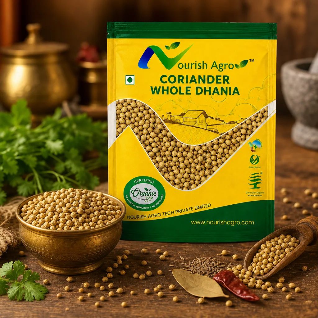 Coriander Whole (Dhania) - organic spices & masalas from Nourish Agro