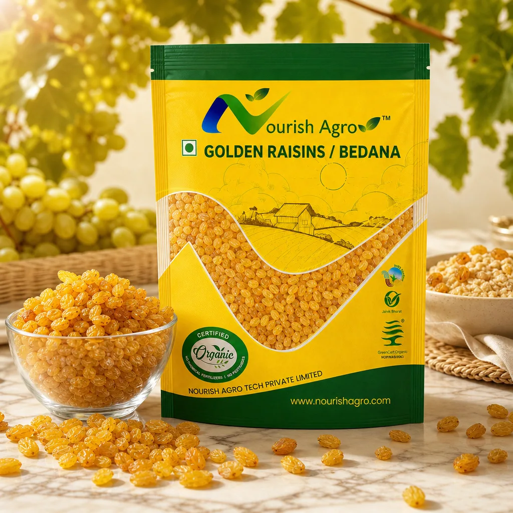 Golden Raisins (Bedana) - organic dry fruits from Nourish Agro